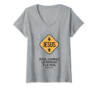Mujer Jesús es el Camino, la Verdad y la Vida. Camiseta Cuello V