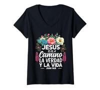 Mujer Jesús Es El Camino La Verdad Y La Vida Cristiano Español Camiseta Cuello V