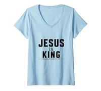 Mujer Jesús es el Rey Apocalipsis 17:14 Escritura de fe Cristiana Camiseta Cuello V