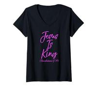 Mujer Jesús es el Rey Apocalipsis 17:14 Escritura Dios Oración Bíblica Camiseta Cuello V