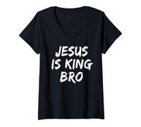 Mujer Jesús es el Rey, Hermano, Creyente Cristiano, fe, Iglesia bíblica Camiseta Cuello V