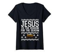 Mujer Jesús es la razón de la Temporada, Navidad en la Iglesia Camiseta Cuello V