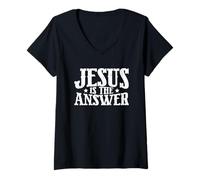 Mujer Jesús es la respuesta Declaración de fe Camiseta Cuello V