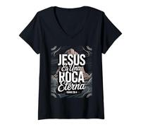 Mujer Jesús es la Roca eterna - Isaías 26:4 Español Cristiano Camiseta Cuello V