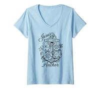 Mujer Jesús es mi Ancla Cruz Cristiana y Rosas Basadas en la fe Camiseta Cuello V