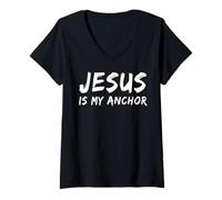 Mujer Jesús es mi Ancla fe Cristiana Dios Creyente Religioso Camiseta Cuello V
