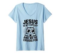 Mujer Jesús es mi copiloto y Estamos navegando por Gatos Camiseta Cuello V