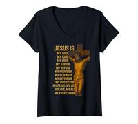 Mujer Jesús es mi Dios, Mi Rey, Mi Señor, Mi Salvador, Mi Refugio Camiseta Cuello V