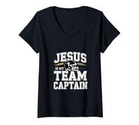 Mujer Jesús es mi Equipo Capitán Football Camiseta Cuello V