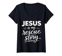 Mujer Jesús es mi Historia de Rescate Biblia de fe Cristiana Camiseta Cuello V