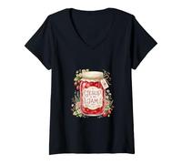 Mujer Jesús es mi Mermelada Fresa Fe Cristiana Adoración a Dios Camiseta Cuello V
