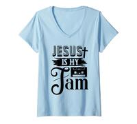 Mujer Jesús es mi Problema: alentando la fe Cristiana en los versículos de la Biblia Camiseta Cuello V