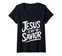 Mujer ¡Jesús es mi Salvador! Camiseta Cuello V