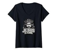 Mujer Jesús es Rey, Jesucristo Vintage Grunge Camiseta Cuello V