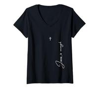 Mujer Jesús es Suficiente Cita Cruzada Cristiana católica Camiseta Cuello V