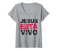 Mujer Jesús está Vivo, Jesus Christian Bible Verse Sayings, Faith Camiseta Cuello V