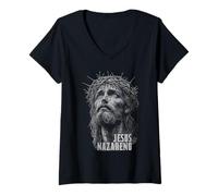 Mujer Jesus Face Crown of Thorns God Bible Christian Easter Camiseta Cuello V