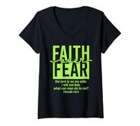 Mujer Jesus Faith Over Fear Green Psalms 118:6 Christian Scripture Camiseta Cuello V