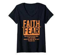 Mujer Jesus Faith Over Fear Orange Psalm 118:6 Christian Scripture Camiseta Cuello V