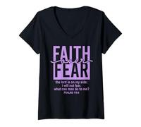 Mujer Jesus Faith Over Fear Purple Psalm 118:6 Christian Scripture Camiseta Cuello V