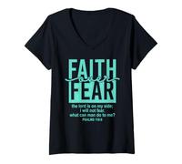 Mujer Jesus Faith Over Fear Teal Psalms 118:6 Christian Scripture Camiseta Cuello V