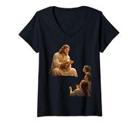 Mujer Jesús Formando Aves De Arcilla Milagro Bíblico Infancia Camiseta Cuello V