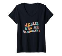 Mujer Jesús fue un inmigrante Apoyo a los inmigrantes Derechos de inmigración Camiseta Cuello V
