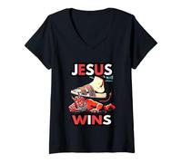 Mujer Jesús gana 1 Corintios 15 55 Zacarías 14 4 Camiseta Cuello V