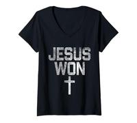 Mujer Jesús ganó la fe Cristiana Justo aquí para Dar Regalos de Gloria a Dios Camiseta Cuello V