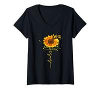 Mujer Jesús Girasol Espiritual Fe Cristiana Religiosa Mamá Camiseta Cuello V
