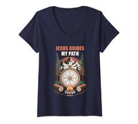 Mujer Jesus Guides My Path - Psalm 32:8 Christian Faith Camping Camiseta Cuello V