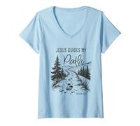 Mujer Jesus Guides My Path - Psalm 32:8 Christian Faith Camping Camiseta Cuello V
