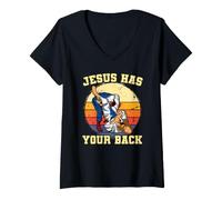 Mujer Jesús Has Your Back BJJ Jiu Jitsu brasileño Camiseta Cuello V