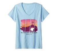 Mujer Jesus He is Risen Christian Happy Easter Camiseta Cuello V