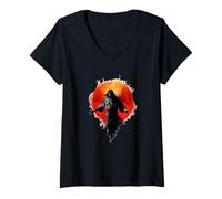 Mujer Jesús Hijo De Dios Salida Del Sol Caminando En Agua Silueta Camiseta Cuello V