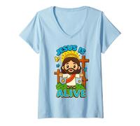 Mujer Jesus Is Alive Lindo Christian Kawaii Easter He Is Risen Art Camiseta Cuello V
