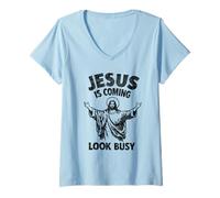 Mujer Jesús Is Coming Look Busy Lusige Gráfico Cristiano Camiseta Cuello V