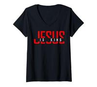 Mujer Jesus Is King Bible Verse John 14:6 Christian God Religious Camiseta Cuello V