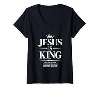 Mujer Jesus Is King Crown Christian Streetwear Camiseta Cuello V