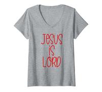 Mujer Jesus Is Lord Letras Rojas Cristiano Navidad Religioso Camiseta Cuello V