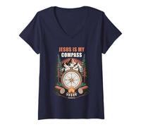 Mujer Jesus is My Compass - Proverbs 3:6 Christian Faith Camping Camiseta Cuello V