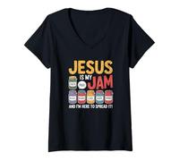 Mujer Jesus Is My Jam and Im Here To Spread Christian Bible Versículo Camiseta Cuello V