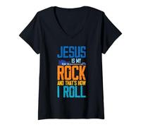 Mujer Jesus Is My Rock and That Is How I Roll Cristiano Camiseta Cuello V