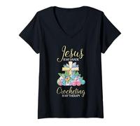 Mujer Jesus Is My Savior Crochet Therapy Crochet Craft Maker Camiseta Cuello V