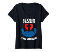 Mujer Jesus is My Valentine Funny Valentines Loves Christ Love Day Camiseta Cuello V