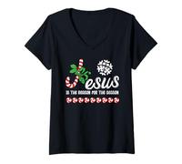 Mujer Jesus is The Reason for The Season Christian Theme Christmas Camiseta Cuello V