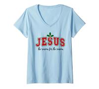 Mujer Jesus is The Reason for The Season Christmas Christian Quote Camiseta Cuello V