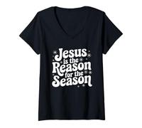 Mujer Jesus is The Reason - Regalo religioso Retro Cristiano para niña Camiseta Cuello V