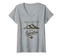 Mujer Jesus is The Rock of My Salvation - Psalm 62:6 Faith Verse Camiseta Cuello V