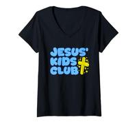 Mujer Jesus Kids Club Cute Christian Kid Fe Dios Religioso Camiseta Cuello V